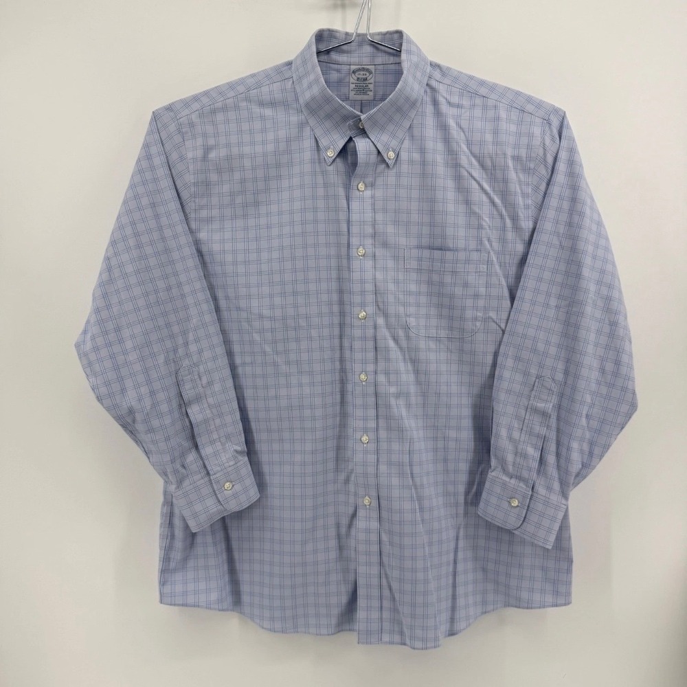 Brooks Brothers Dress Shirt Mens 17-33 (XL) Non-Iron Supima Cotton Blue Plaid